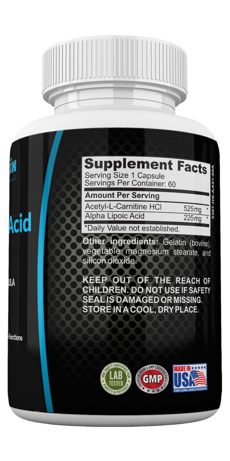 Neonutrix Nutrition, Science, Research Alpha Lipoic Acid Plus Acetyl L-Carnitine Antioxidant Supplement ALA ALC Capsule, 60 Count