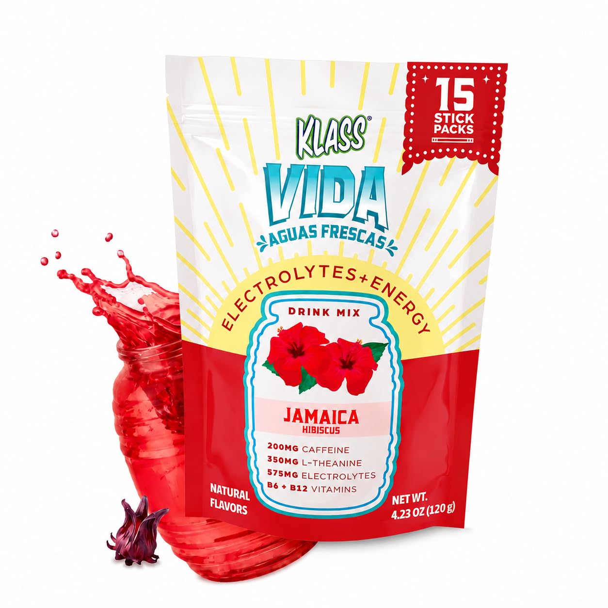 KLASS VIDA Energy + Hydration Hibiscus Electrolytes Powder, 4.23 oz