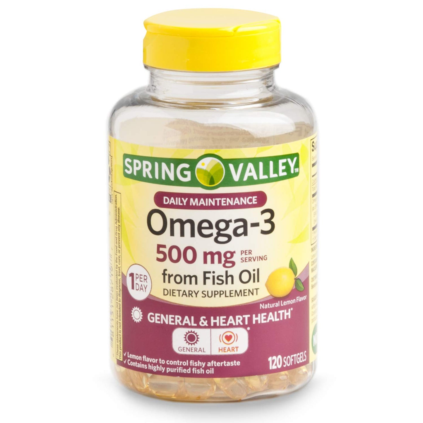 Spring Valley Omega-3 500 mg from Fish Oil, Heart Health, Lemon Softgel, 120