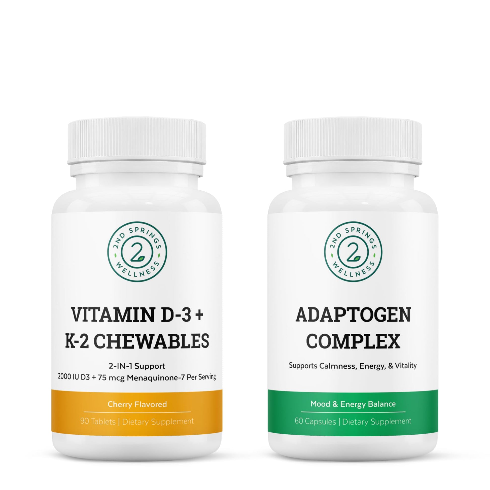 2nd Springs Adaptogen Complex & Vitamin D3+K2 Chewables Bundle, 2