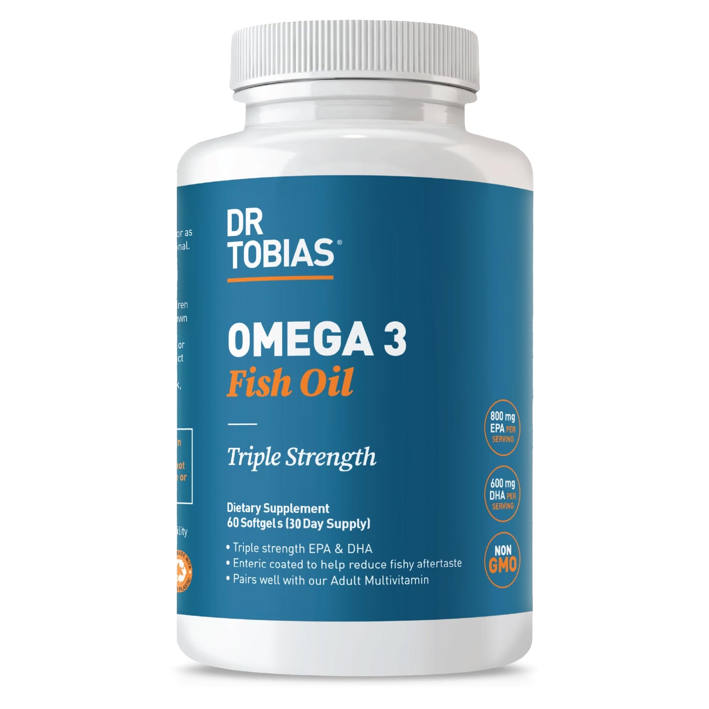 Dr. Tobias Omega 3 Fish Oil 2000mg Triple Strength with 800mg EPA 600mg DHA Per Serving Softgels 60 Count