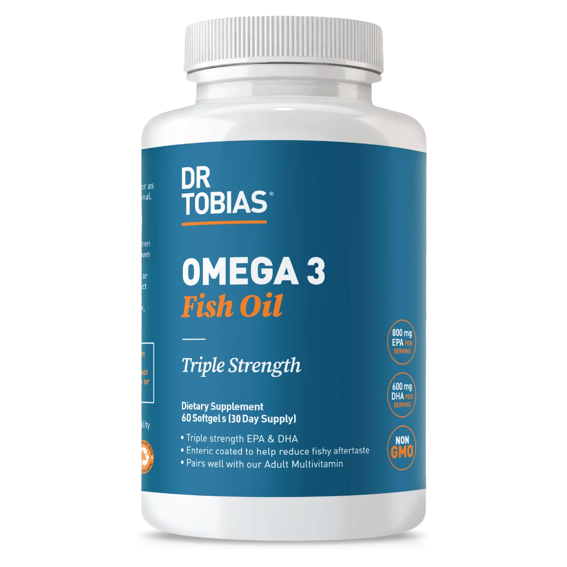 Dr. Tobias Omega 3 Fish Oil 2000mg Triple Strength with 800mg EPA 600mg DHA Per Serving Softgels 60 Count