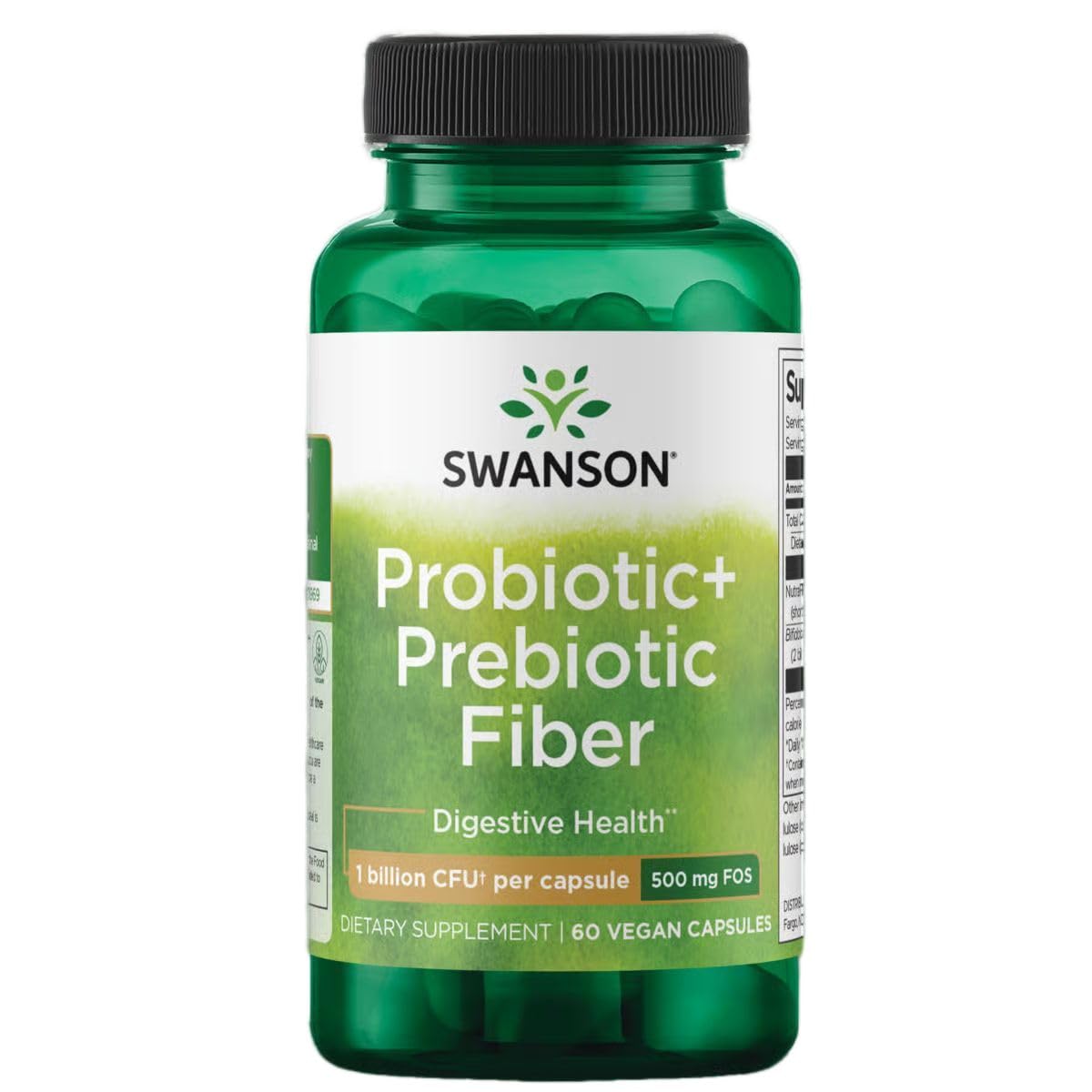 Swanson Prebiotic + Probiotic Fiber Digestive and Immune Health Supplement with 500 Million CFU, 60 Capsules