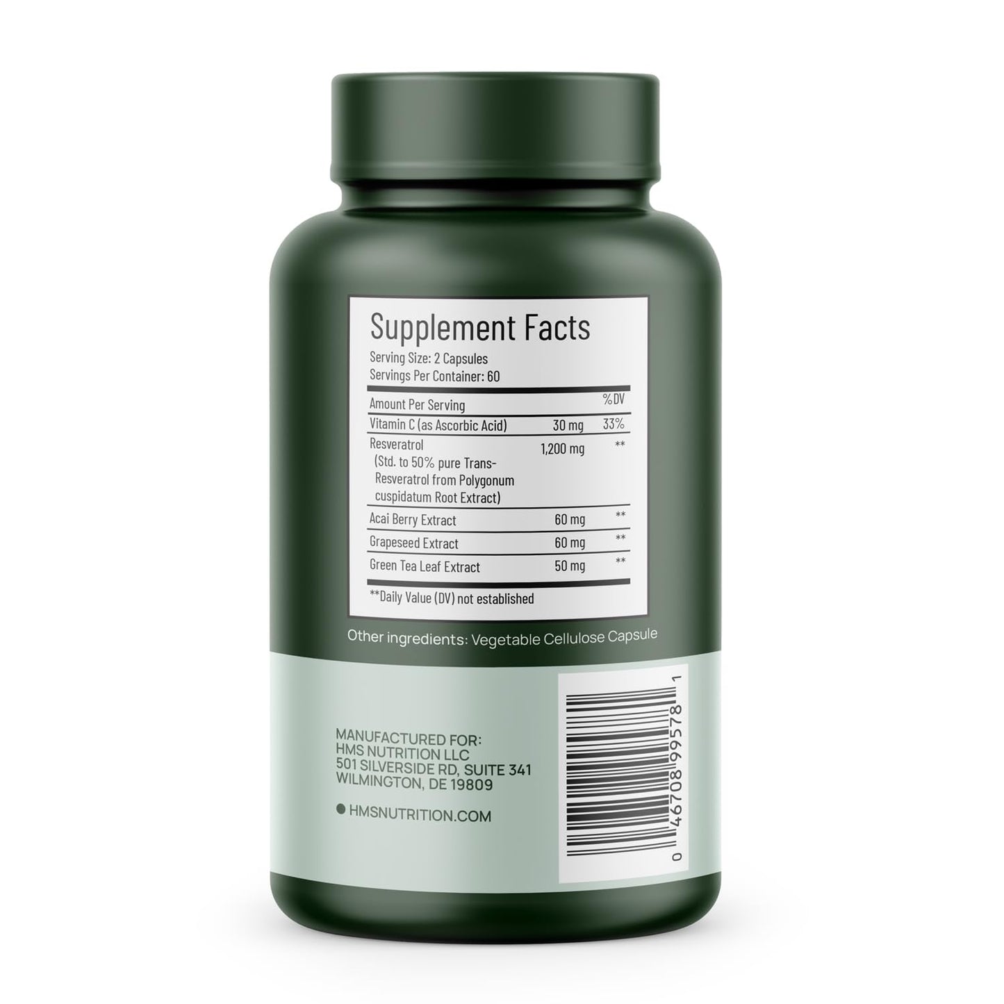 HMS Nutrition Resveratrol 1400 mg per Serving Capsule, 120 Capsules