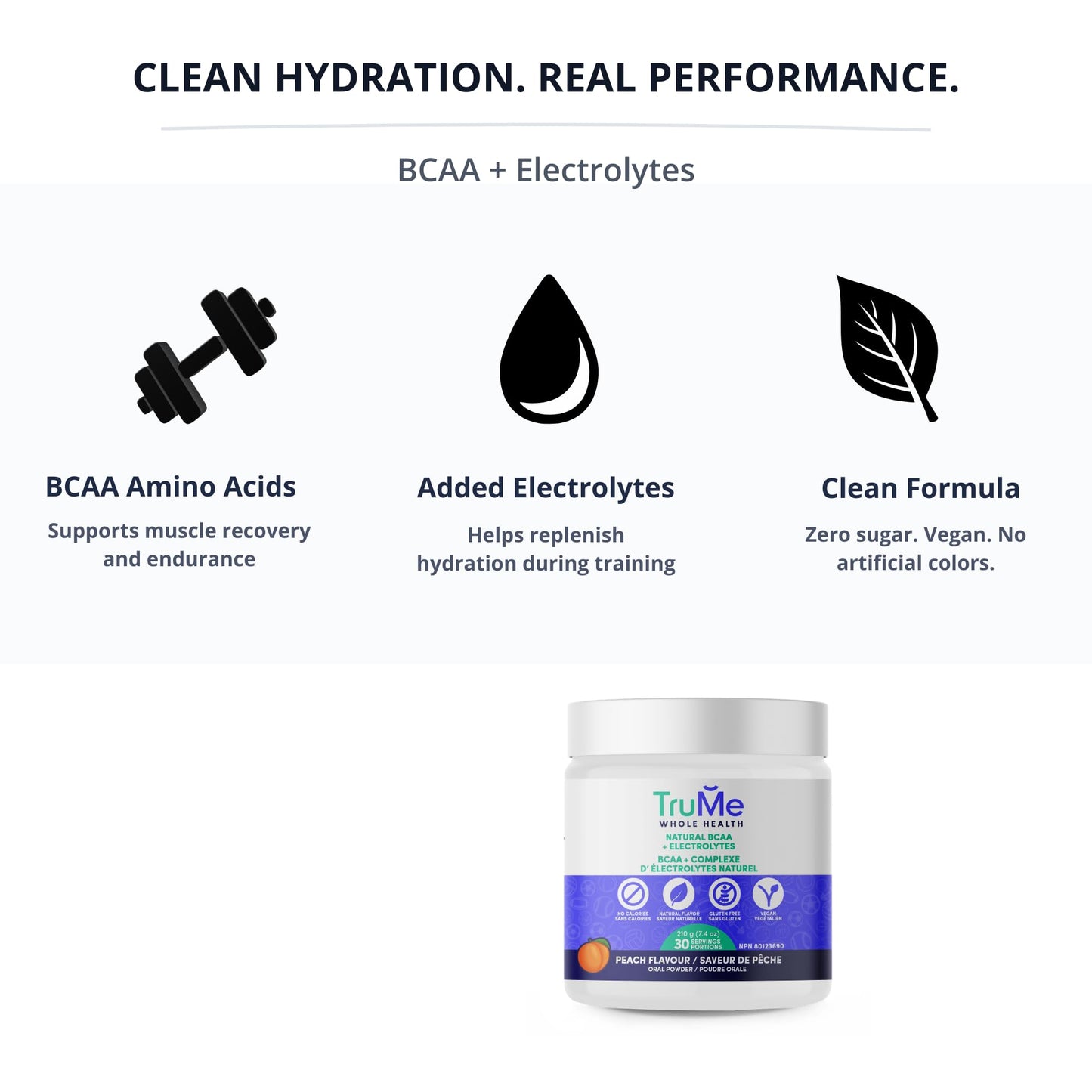 TruMe Whole Health Informed Sport Certified BCAA EAA Peach Powder 7.4