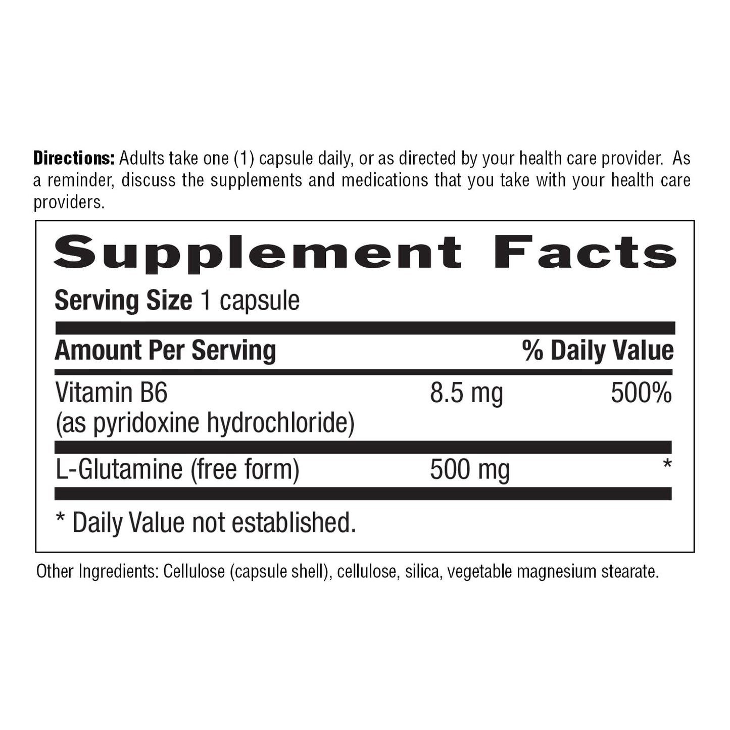 Country Life L-Glutamine 500 mg with B6 Capsules, 100 Count