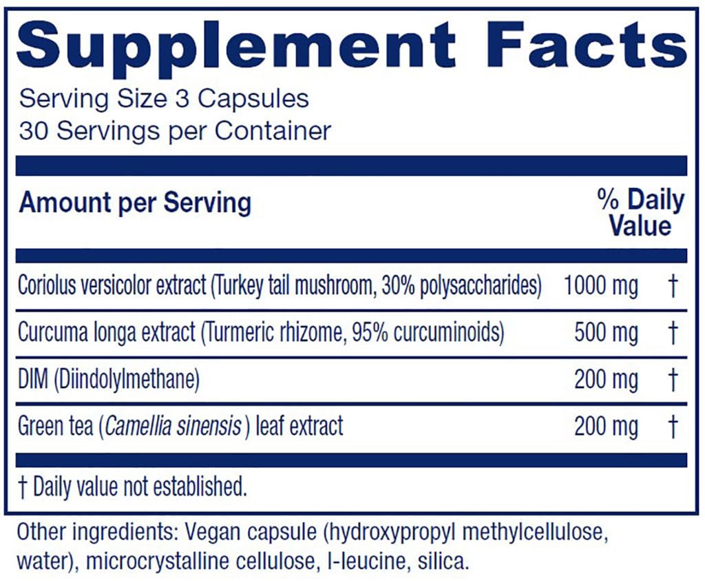 Vitanica CCDG Blend Immune Support DIM Supplement 200mg Turkey Tail Mushroom Turmeric Green Tea Capsules 90 Count