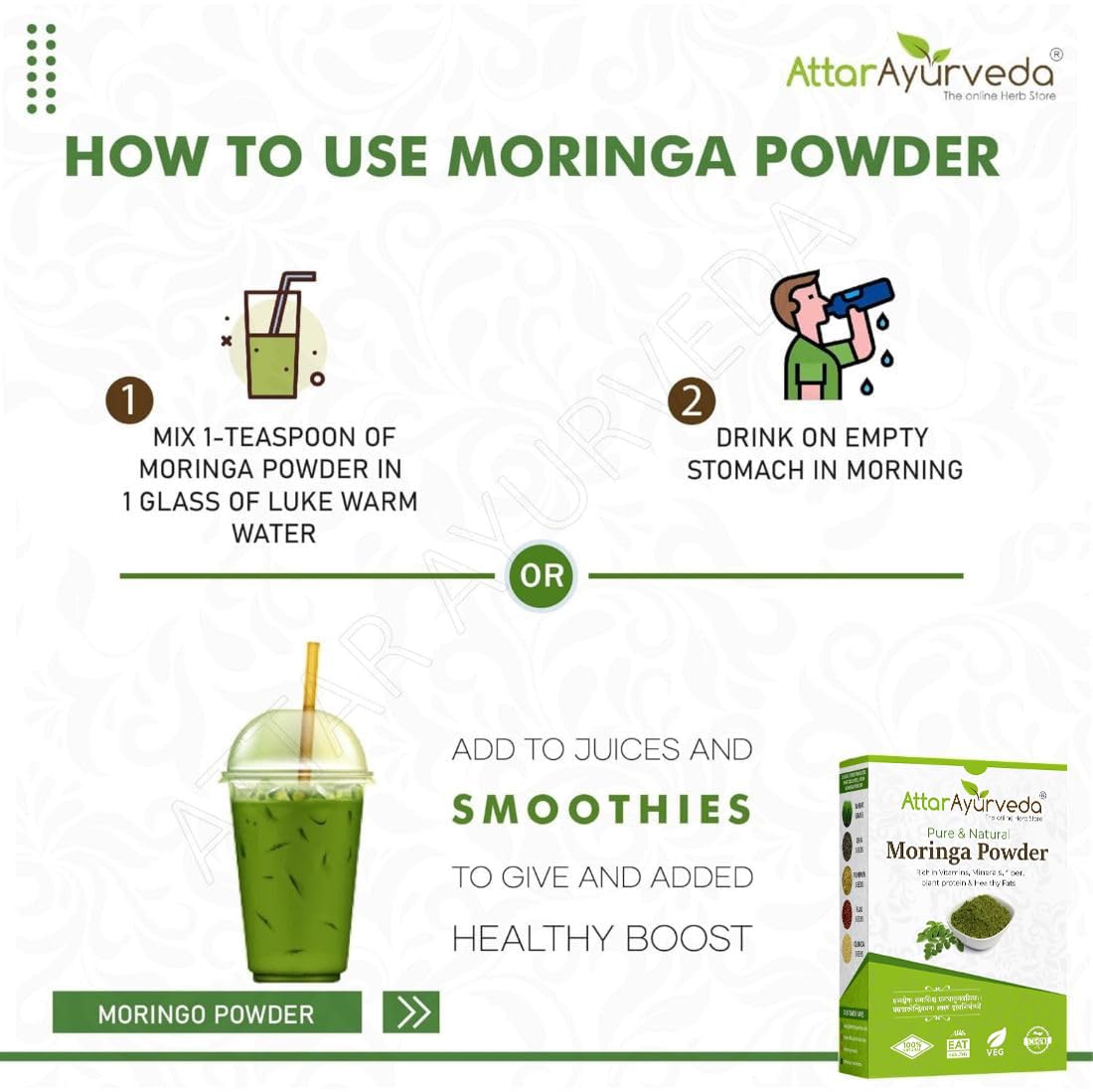 ATTAR AYURVEDA 100% Moringa Leaf Powder 7.05 oz