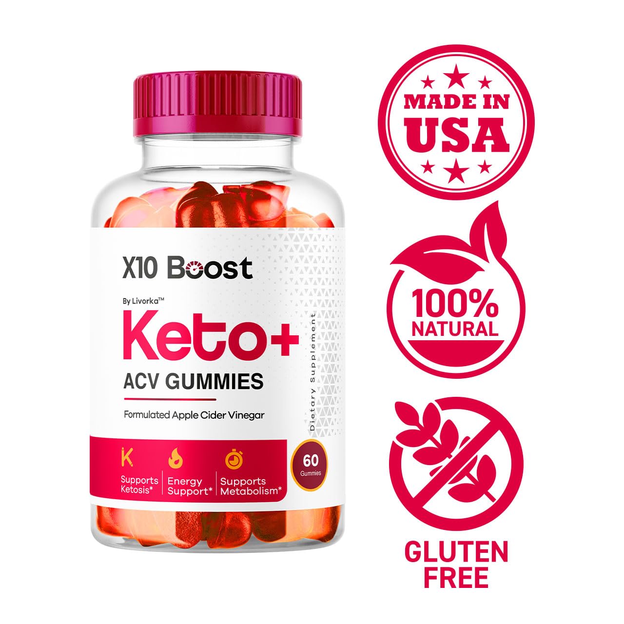 LIVORKA X10 Boost Keto ACV Gummies, 180 Gummies