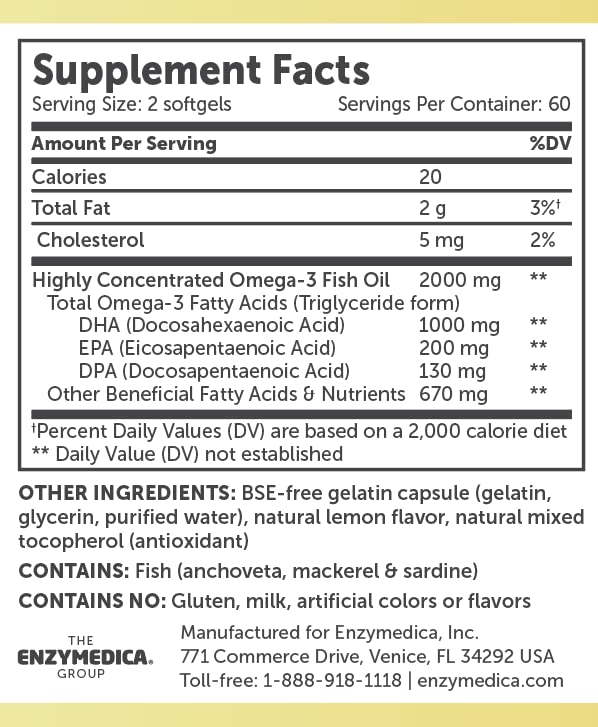 Enzymedica Aqua Biome Fish Oil Maximum Strength Softgels 120