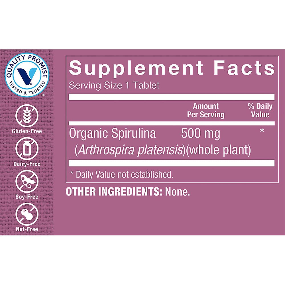 The Vitamin Shoppe Organic Spirulina Blue-Green Microalgae Superfood 500, 200 Tablets