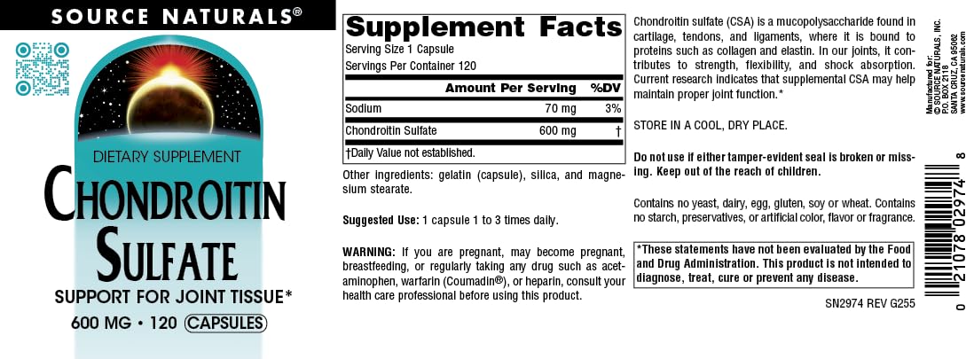Source Naturals Chondroitin Sulfate 600 mg Tablet, 120 Tablets
