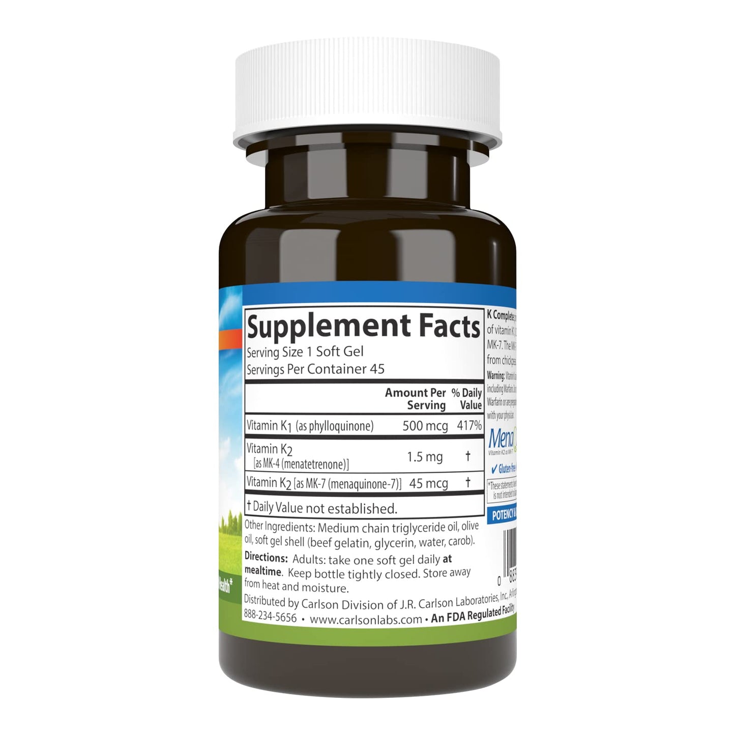 Carlson K Complete Vitamin K-1, K2 as MK-4 Softgels, 45 Count