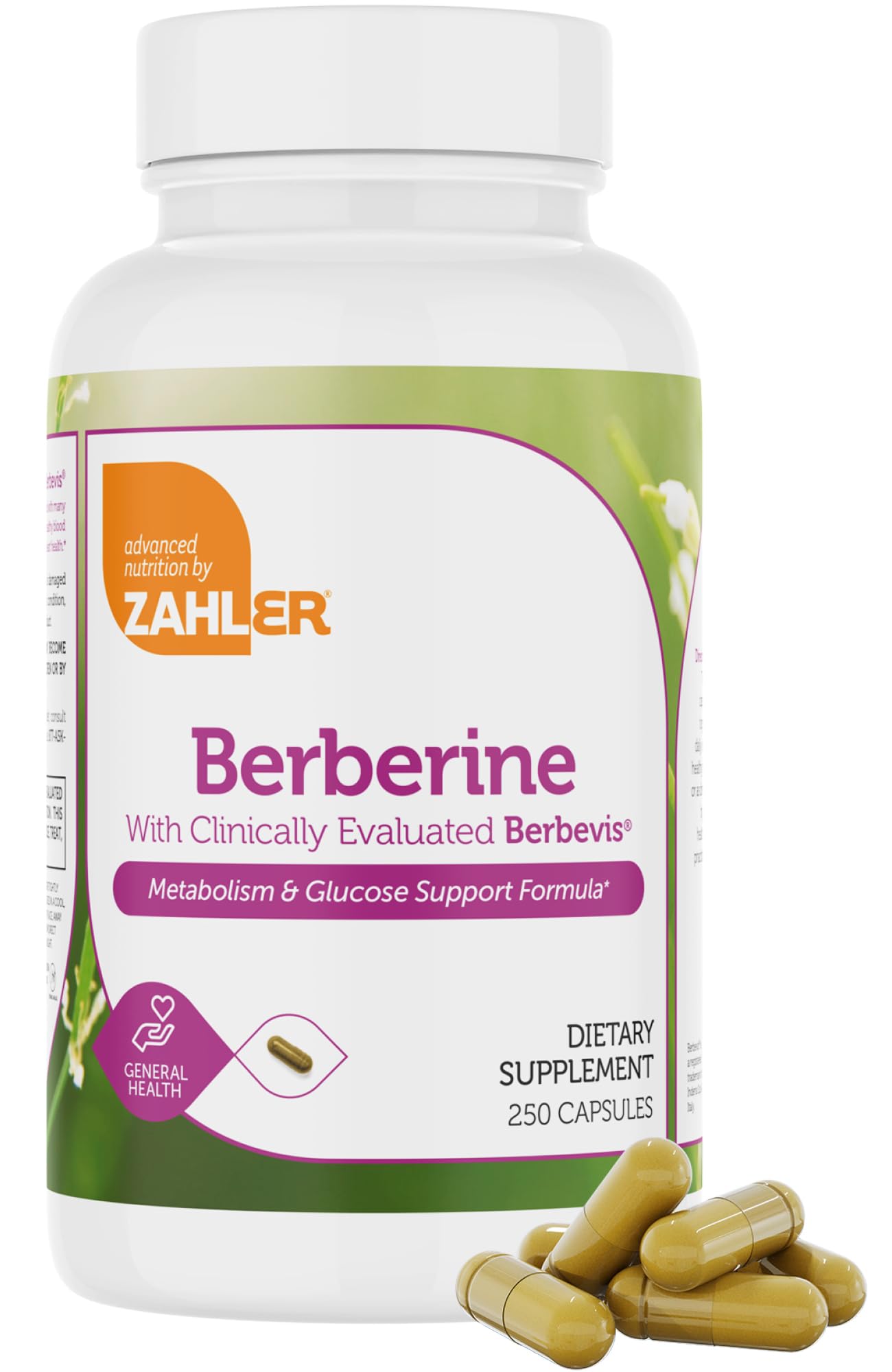 Zahler Berberine with Clinically Evaluated Berbevis, Metabolism and Glucos Support Formula, 250 Capsules