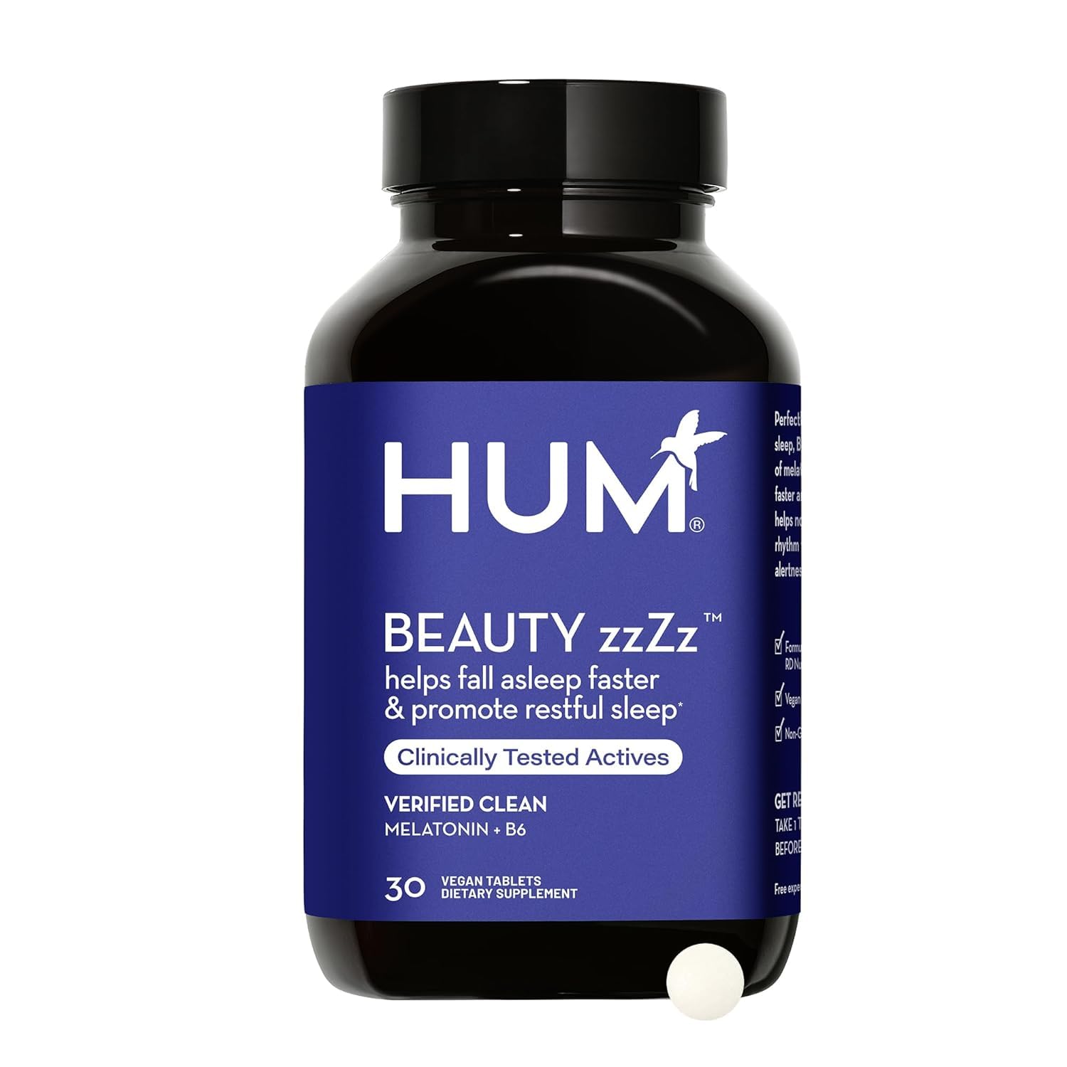 HUM Beauty zzZz Melatonin Sleep Supplement for Adults 30 Tablets