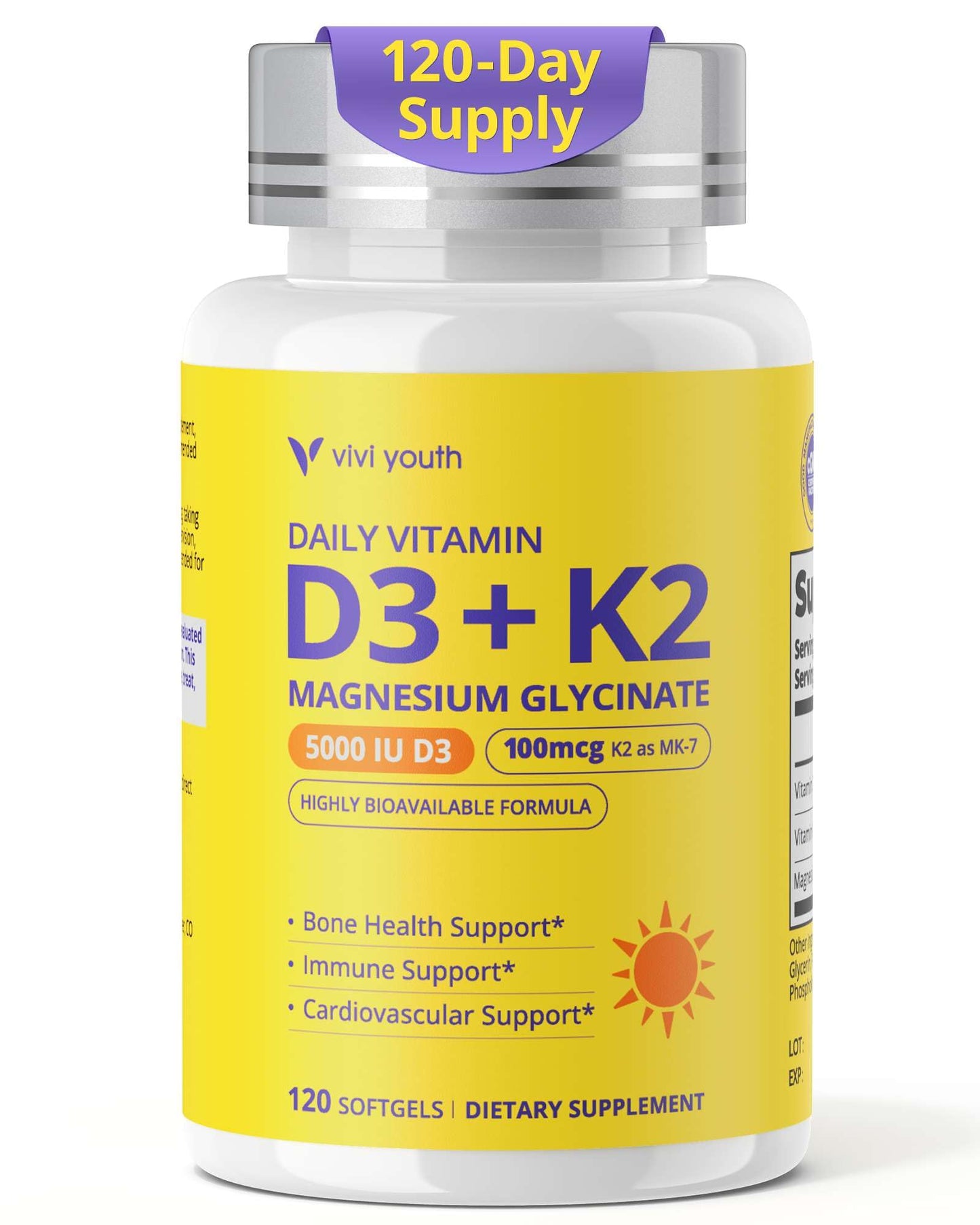 VIVI Youth Vitamin D3 K2 5000 IU Softgels 120 Count