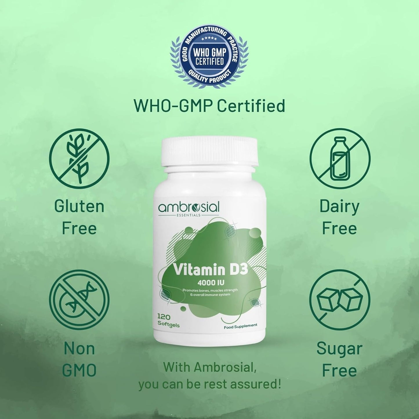 AMBROSIAL Vitamin D3 4000 IU Softgels 120 Count