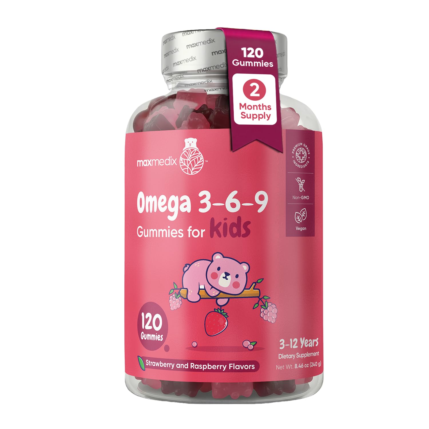 MaxMedix Kids Omega 3 6 9 Gummies, 120 Gummies