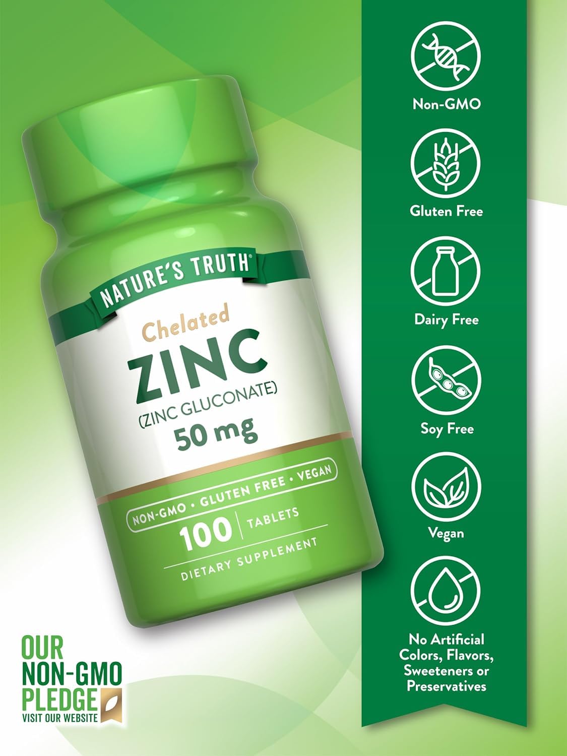 Nature's Truth Zinc 50 mg Chelated Tablets, 300 Count