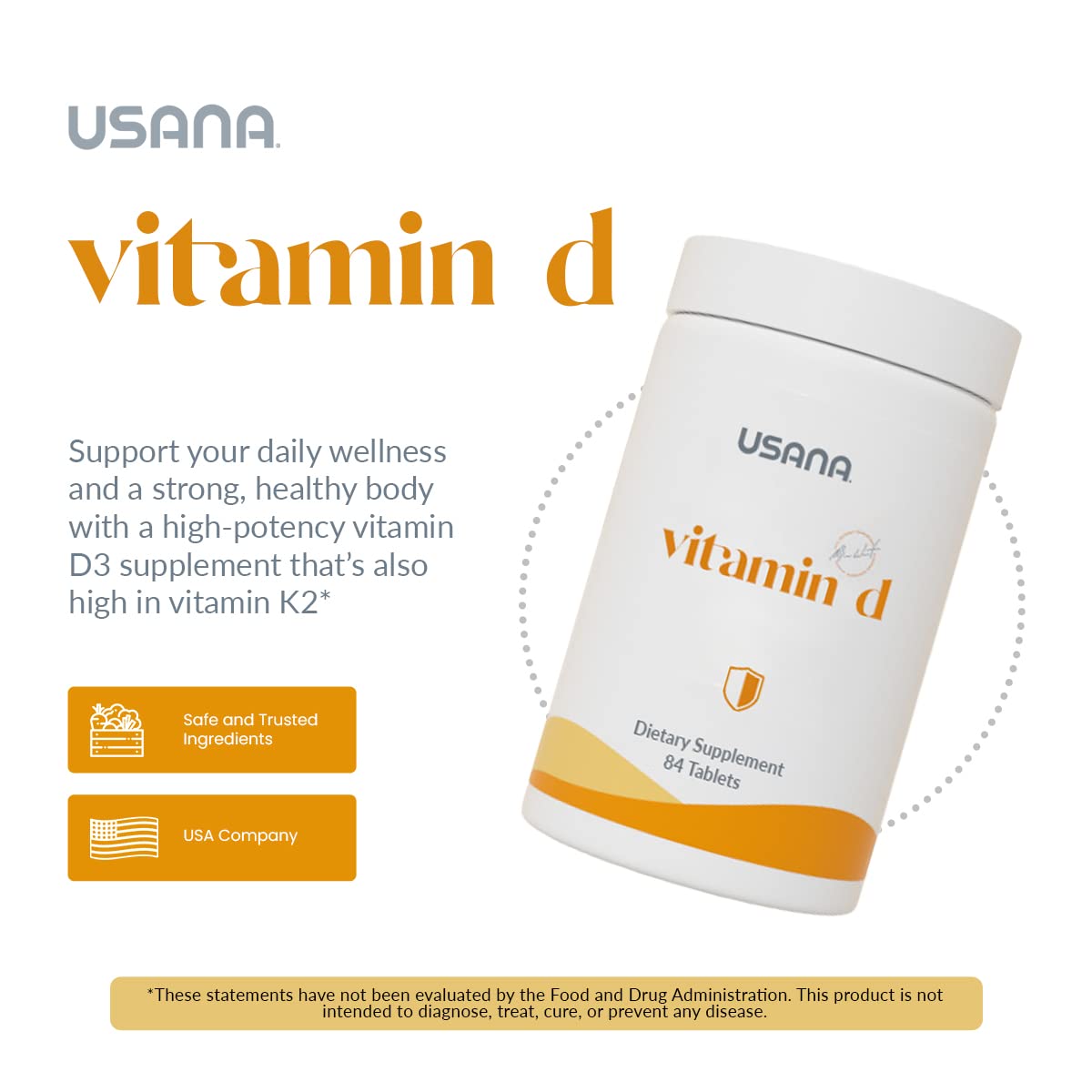 USANA Vitamin D Maximum-Strength 2,000 IU Vitamin D Supplement to Support an Already Healthy Immune System, 84 Tablets