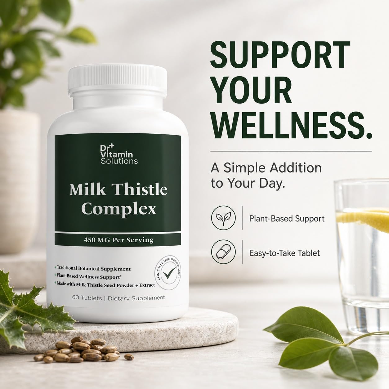 DR Vitamin Solutions Milk Thistle Complex 450 mg – 175 mg Standardized Milk Thistle Extract Plus 275 mg Milk Thistle Powder, Tablets, 60 Count
