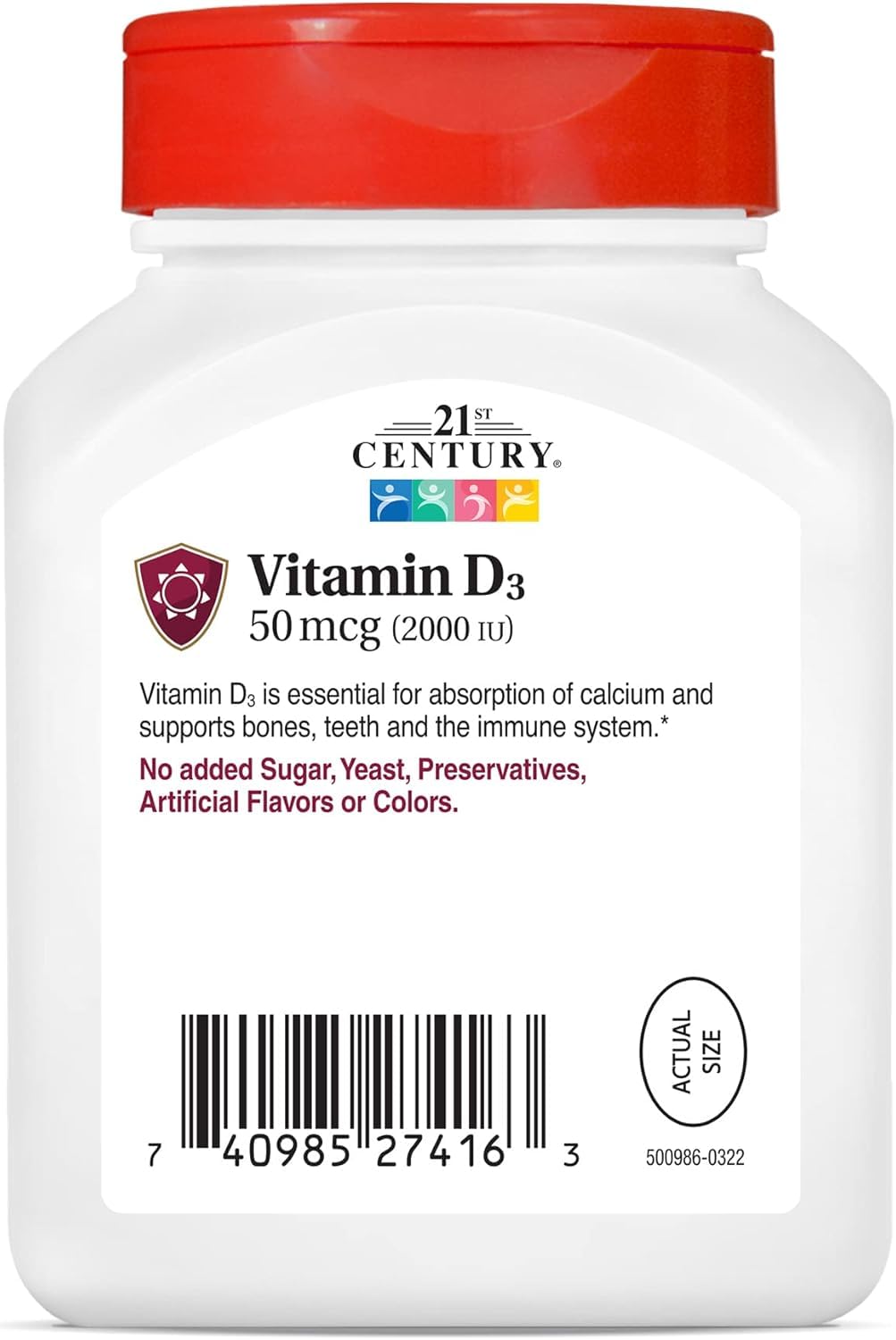 21st Century Vitamin D3 2000 IU Softgels, 250 Count