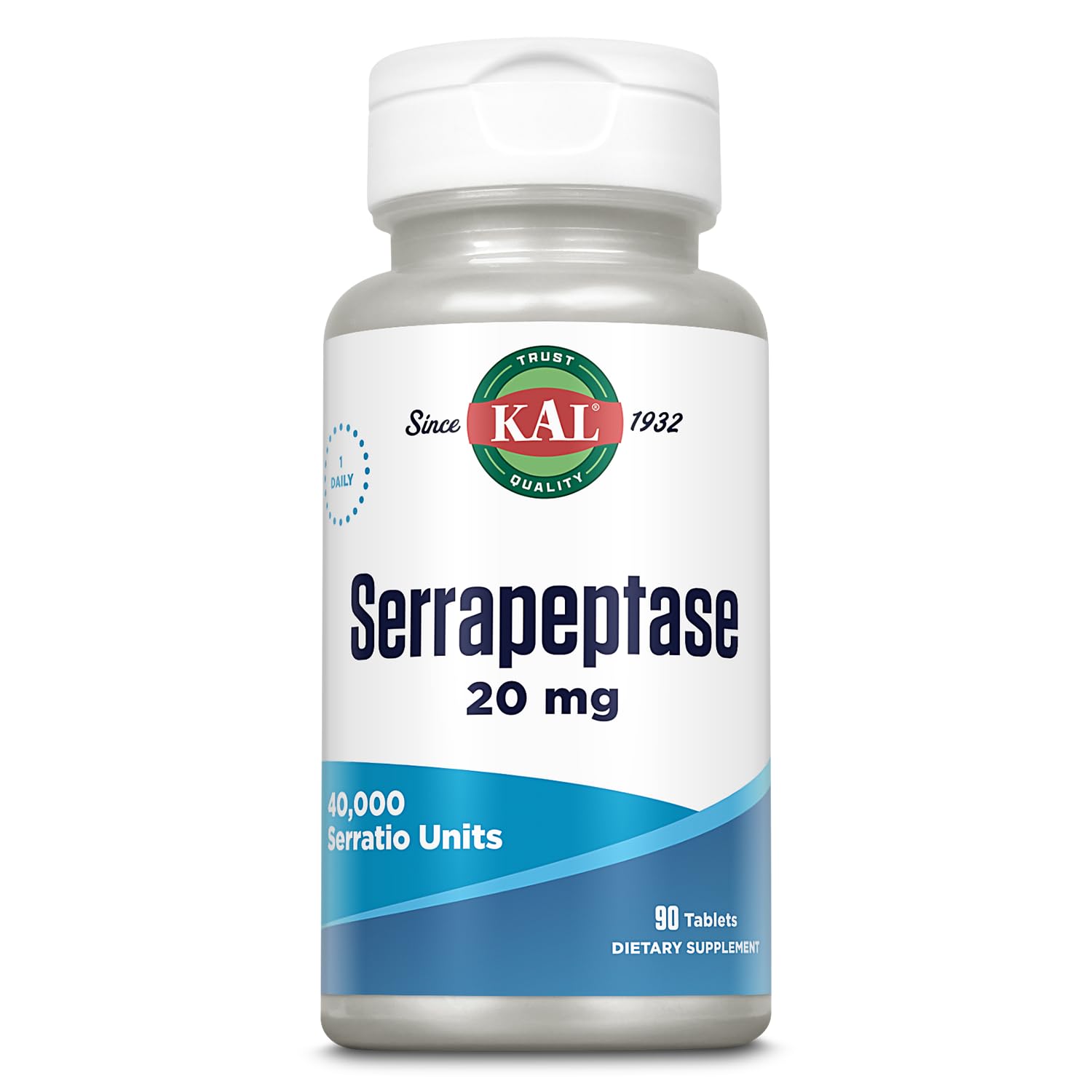 KAL Serrapeptase 20 mg Tablet - Proteolytic Digestive Enzymes for Digestive Health Support, 40,000 Serratio Units, Enteric Coated, 90 Tablets