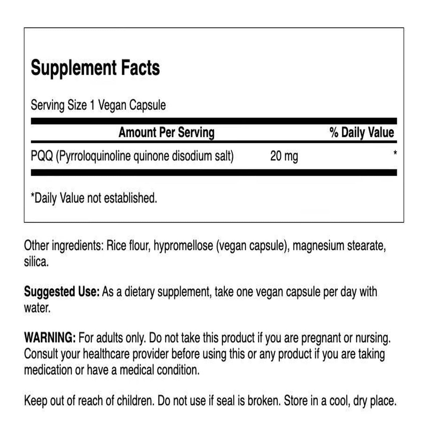 Swanson Ultra PQQ Pyrroloquinoline Quinone 20 mg Vegan Capsules, 60 Count