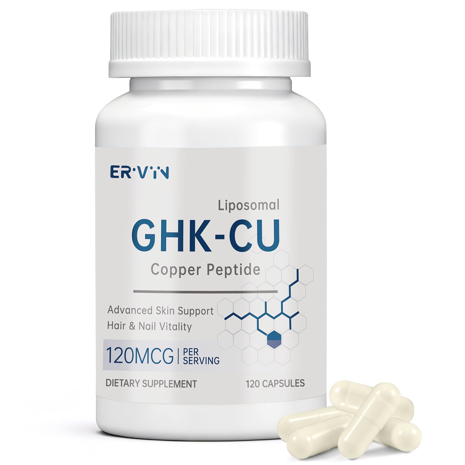 YASLIM Erivyn GHK-Cu Copper Peptide Supplement Capsules 120 Count