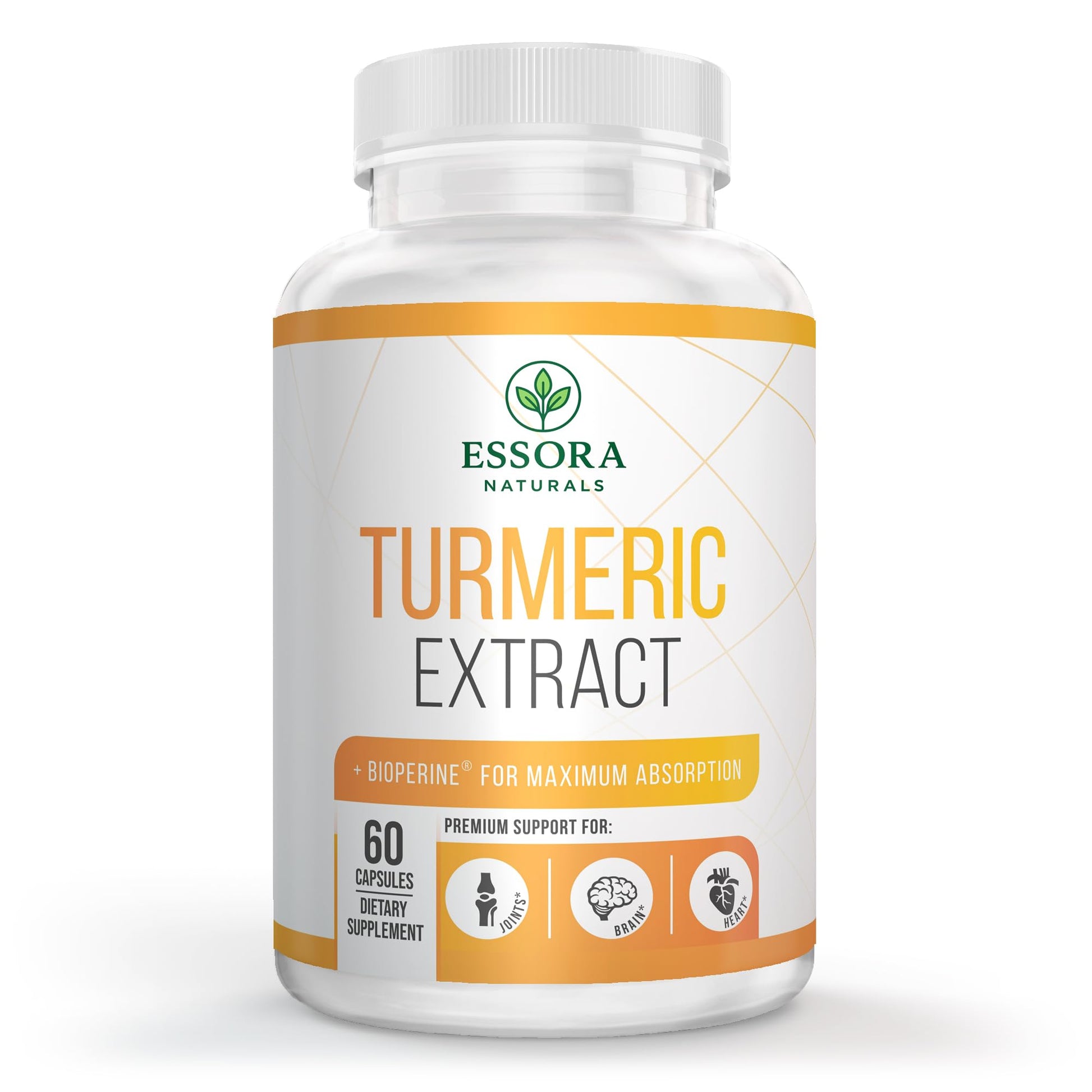 Essora Naturals Turmeric Curcumin Extract 750mg (95% Curcuminoids) with BioPerine, Vegan, Non-GMO, 60 Capsules