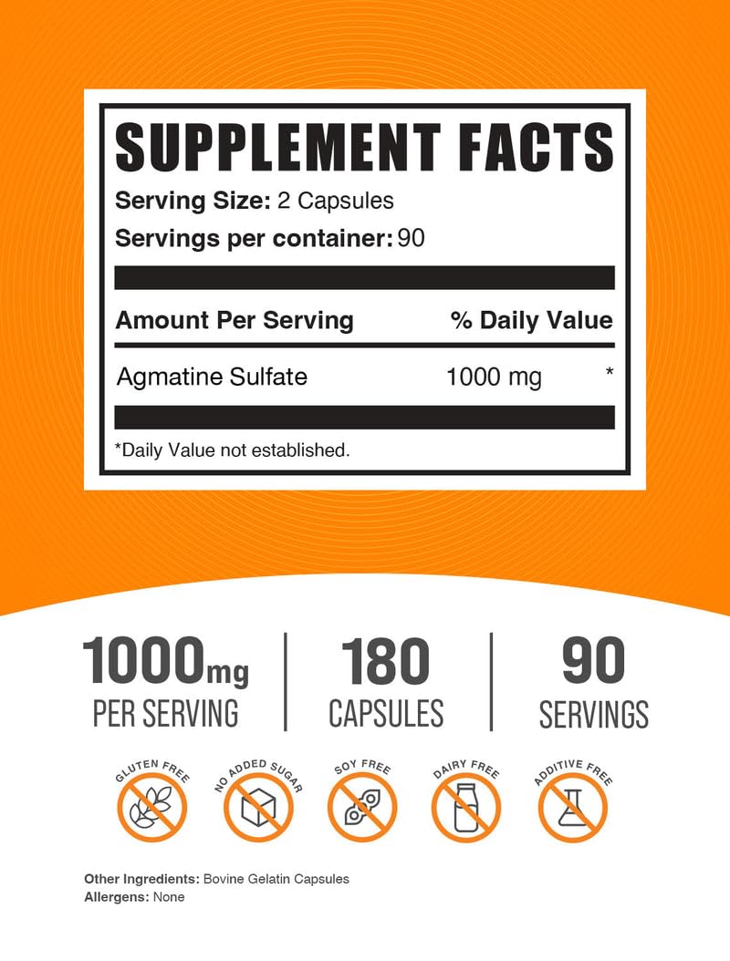 BulkSupplements Agmatine Sulfate Capsules 180 Count