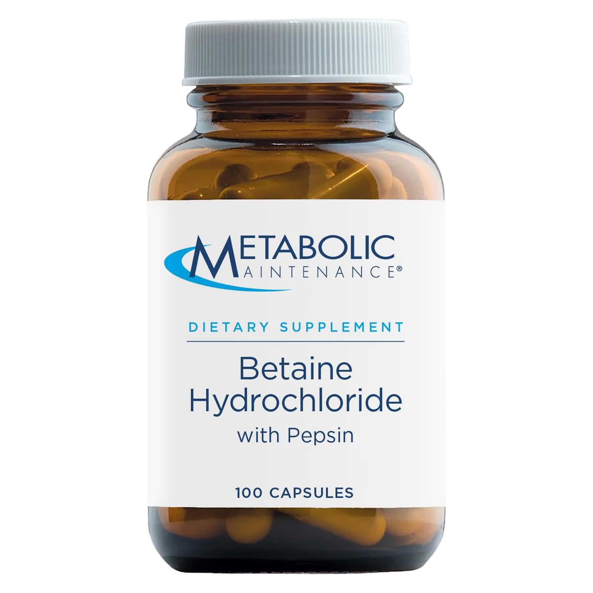 Metabolic Maintenance Betaine HCL + Pepsin Digestive Enzyme - Protein Digestion + Gut Health Support Supplement Capsules, 100