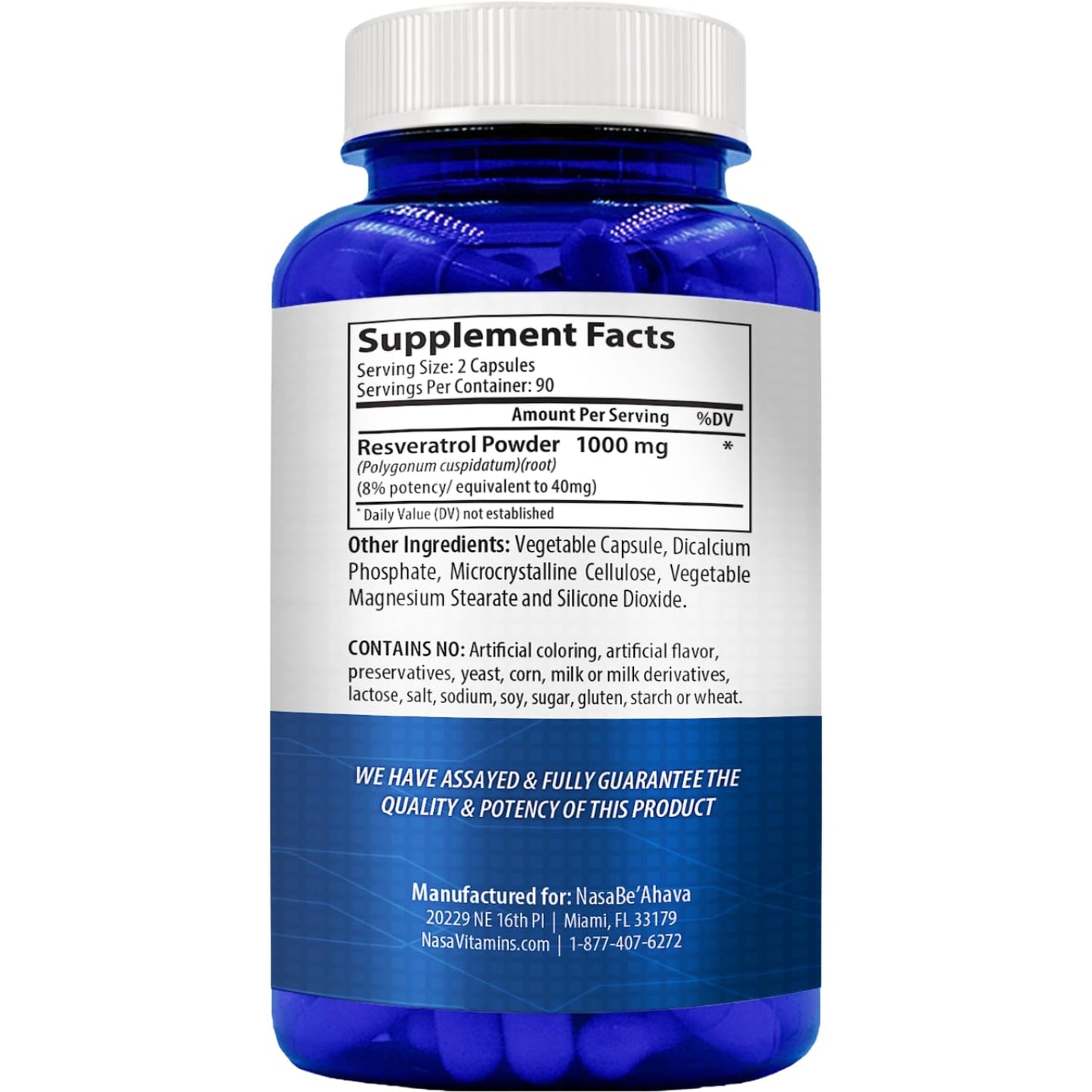 NasaBeahava Resveratrol 1000mg Capsules, 180 Count