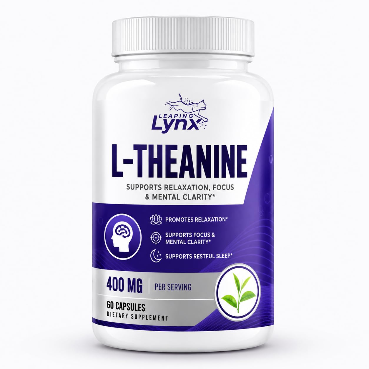 Leaping Lynx L-Theanine 400 mg per Serving (200 mg per Capsule) Powder, 12.5 oz