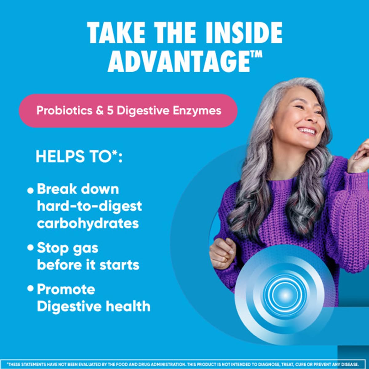 Digestive Advantage Fast Acting Enzymes + Daily Probiotic Prevent Gas & Break Down Food Particles 96 Capsules