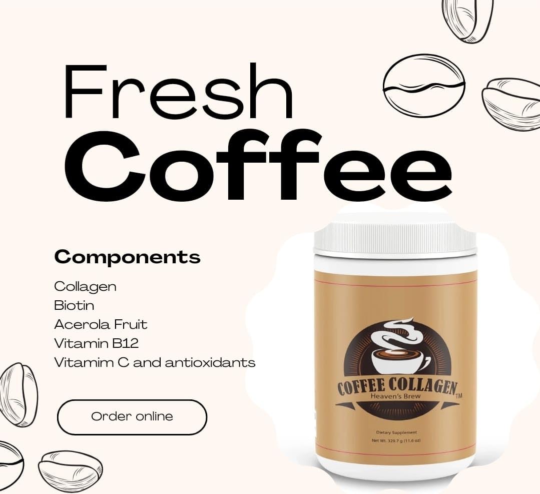 Heaven's Brew Hydrolyzed Bovine Peptide Coffee Flavored Collagen for Men & Women - Colageno - Hair, Skin, Nail & Joint Support & with Vitamin C from Acerola Fruit & B12 - without Dairy Or Added Sugar - 11.6 oz Powder