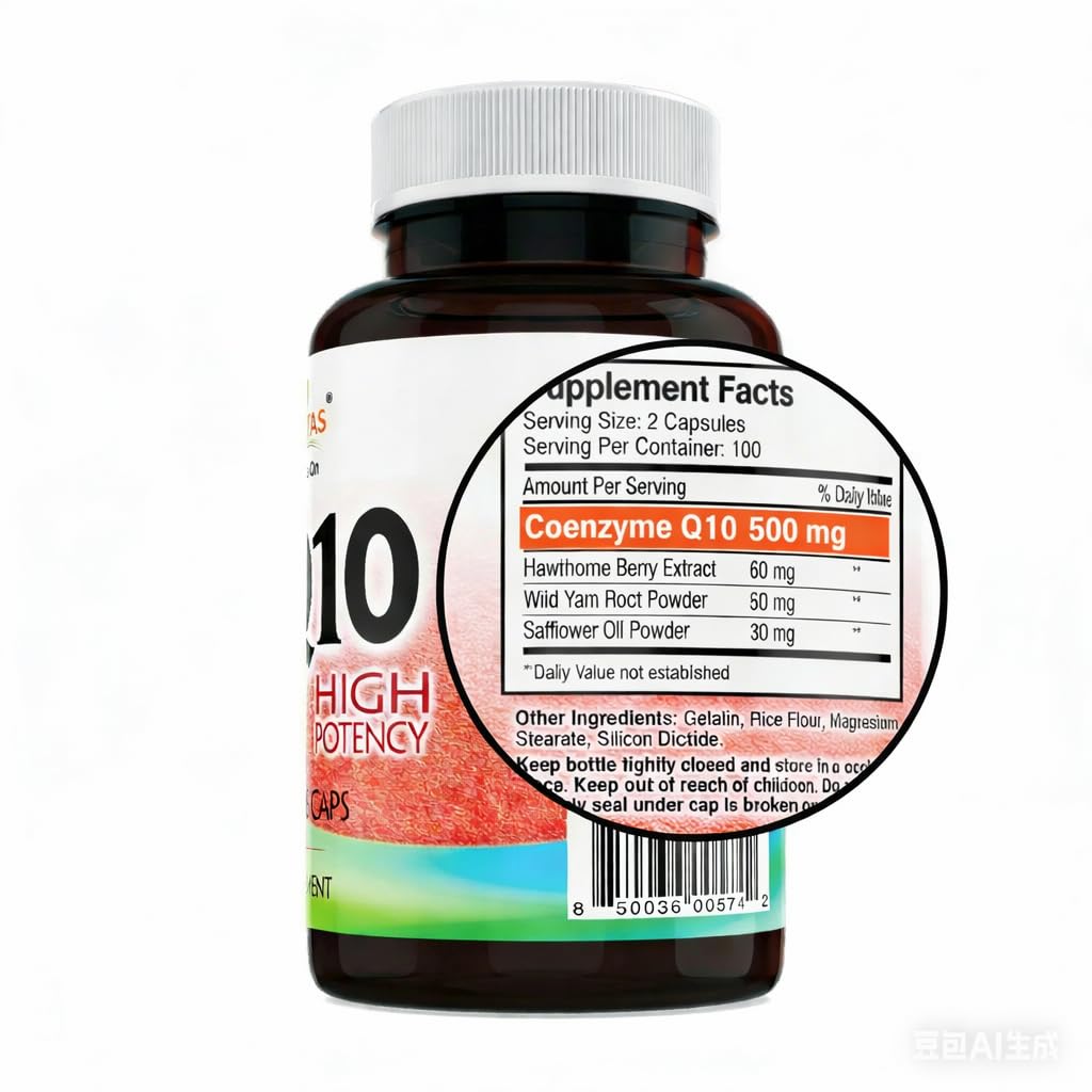 GMP Vitas CoQ10 500mg High Potency Coenzyme Q10 Supplement Capsule, 200 Capsules