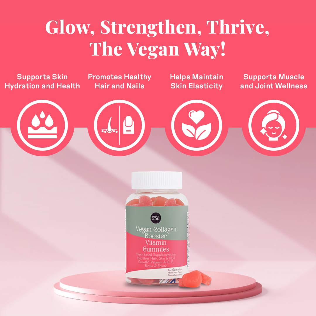 Earth & Elle Vegan Collagen Booster Gummies for Women with Biotin and Vitamins, 60 Count