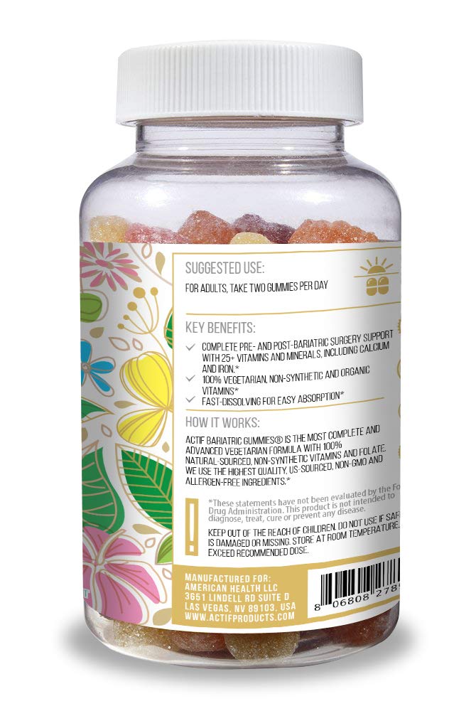 ACTIF Organic Bariatric Gummies with 25+ Organic Vitamins and Minerals for Bariatric Surgery, Advanced Formula, 90 Count