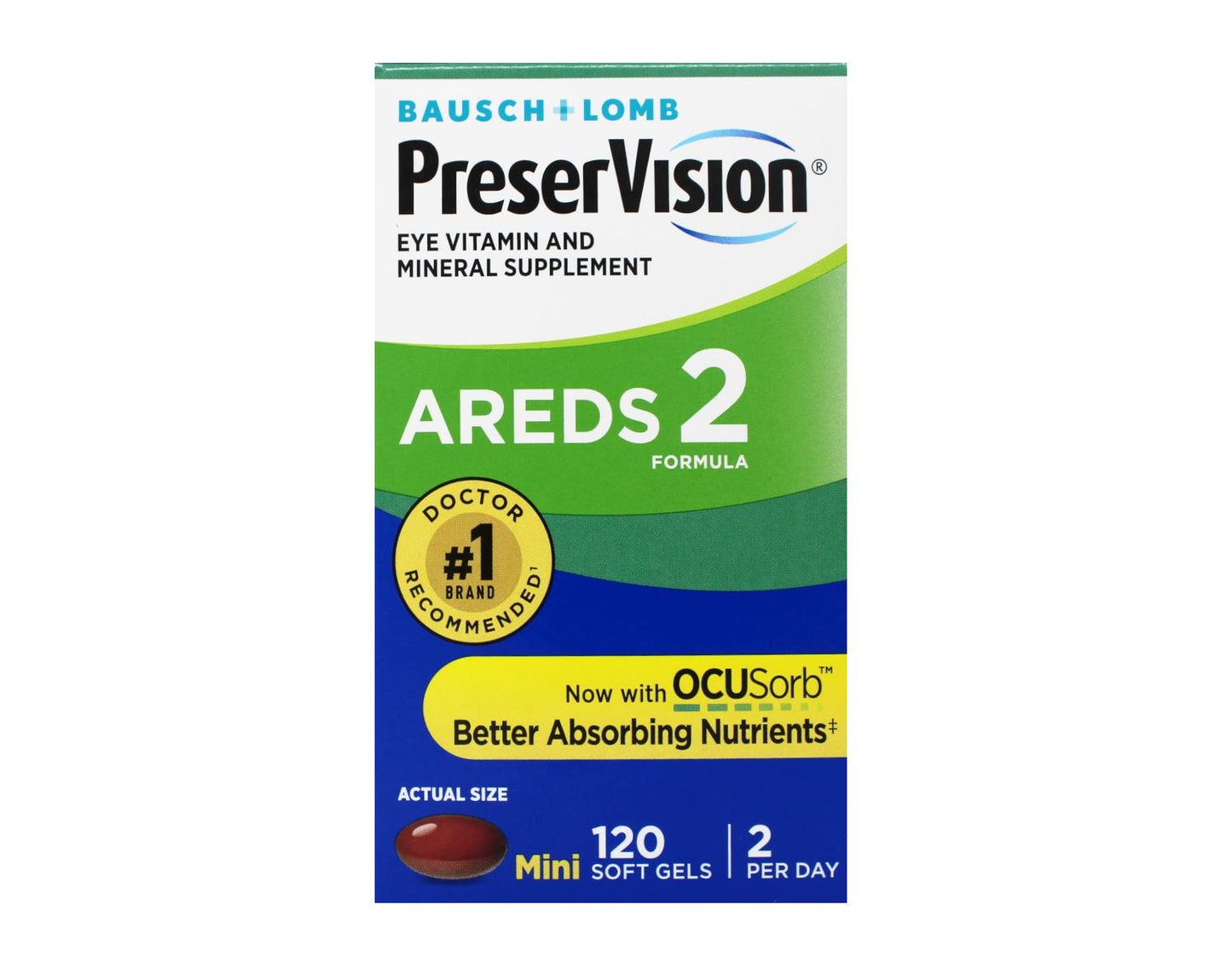 Bausch + Lomb PreserVision AREDS 2 Eye Vitamin & Mineral Supplement with OCUSorb, with Lutein & Zeaxanthin, mini Soft Gels, 180