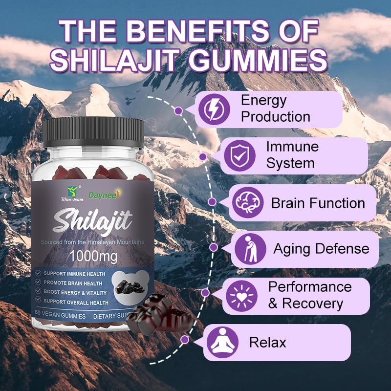 FARWIX Shilajit Gummies 1000mg Fulvic Acid & Trace Mineral Daily Wellness Supplement, Vegan, Non-GMO, 60 Gummies