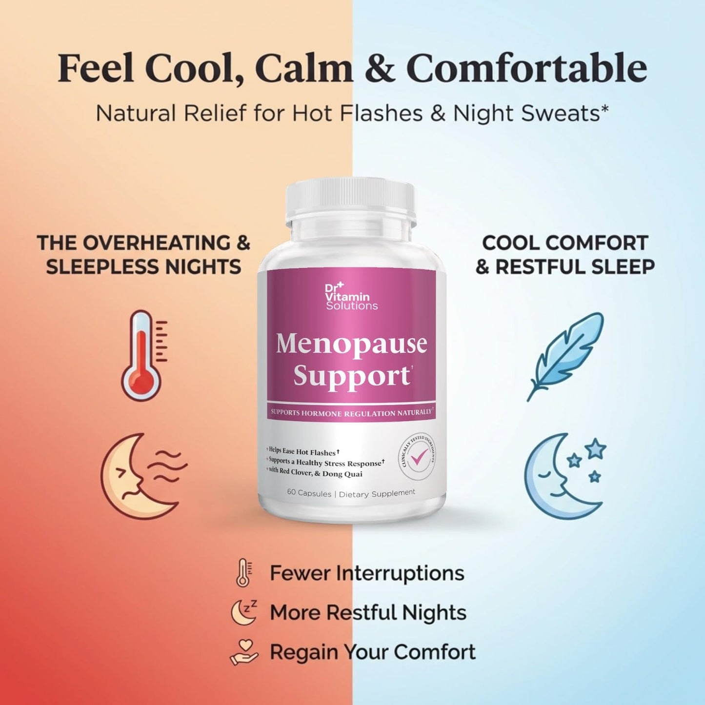 DR VITAMIN SOLUTIONS Menopause & Perimenopause Supplements for Women - Hot Flashes Relief Capsules 60 Count