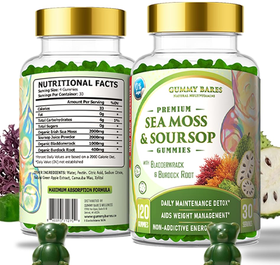 Gummy Bares Natural Multivitamins Sea Moss & Soursop Gummies 120 Count