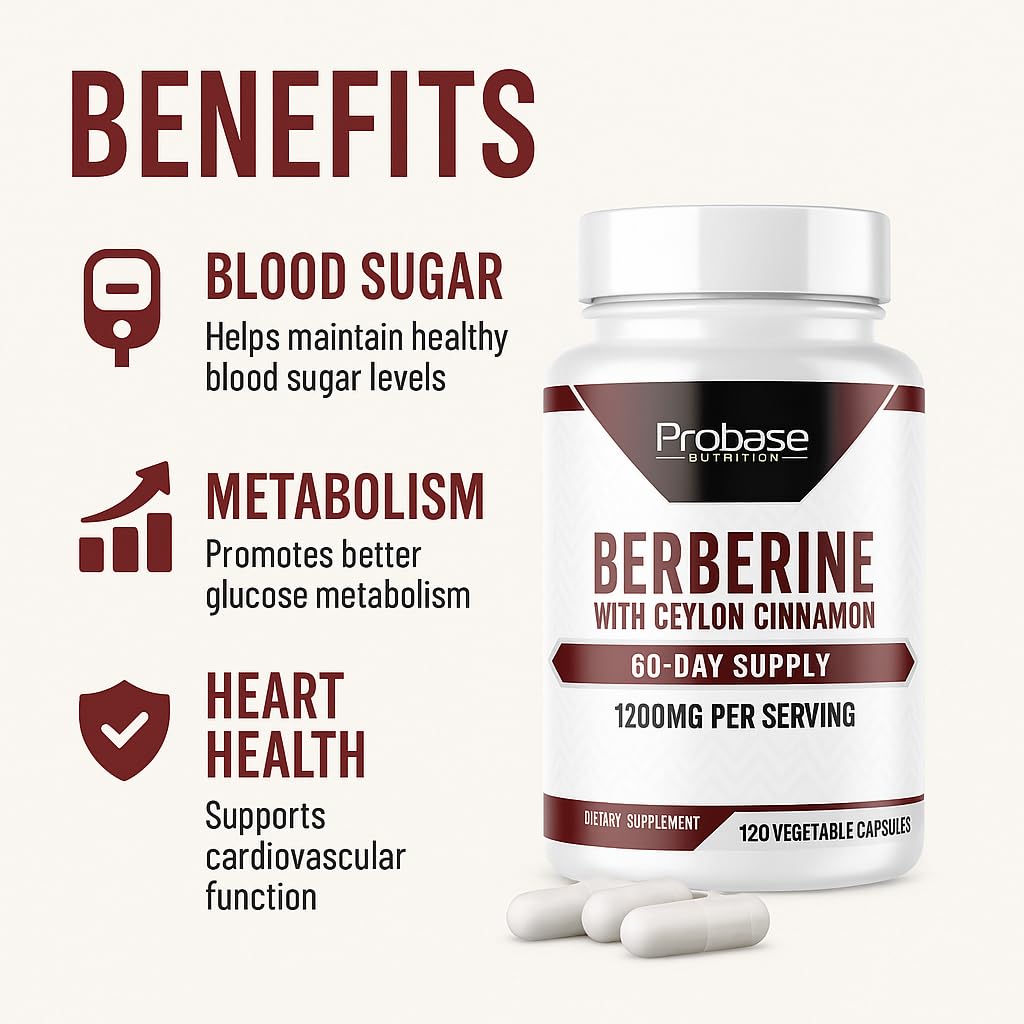 Probase Nutrition Berberine 1200mg with Ceylon Cinnamon Extract Capsule, 120 Capsules
