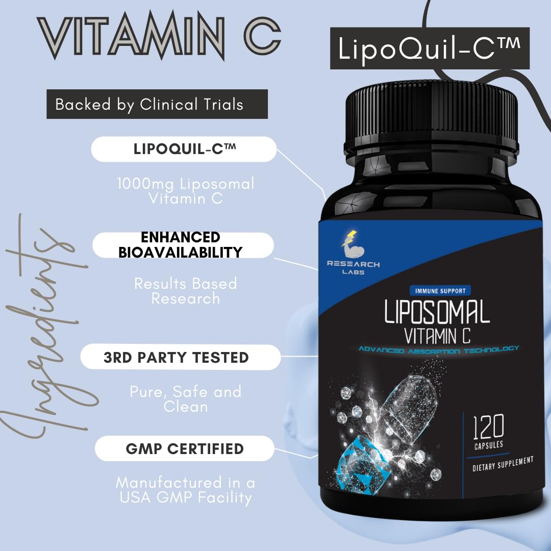 Research Labs Liposomal Vitamin C Supplement with Enhanced Absorption LipoQuil-C Capsules, 120 Count