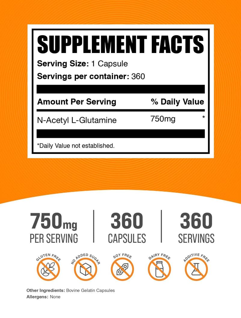 BulkSupplements N-Acetyl L-Glutamine 360 Capsules
