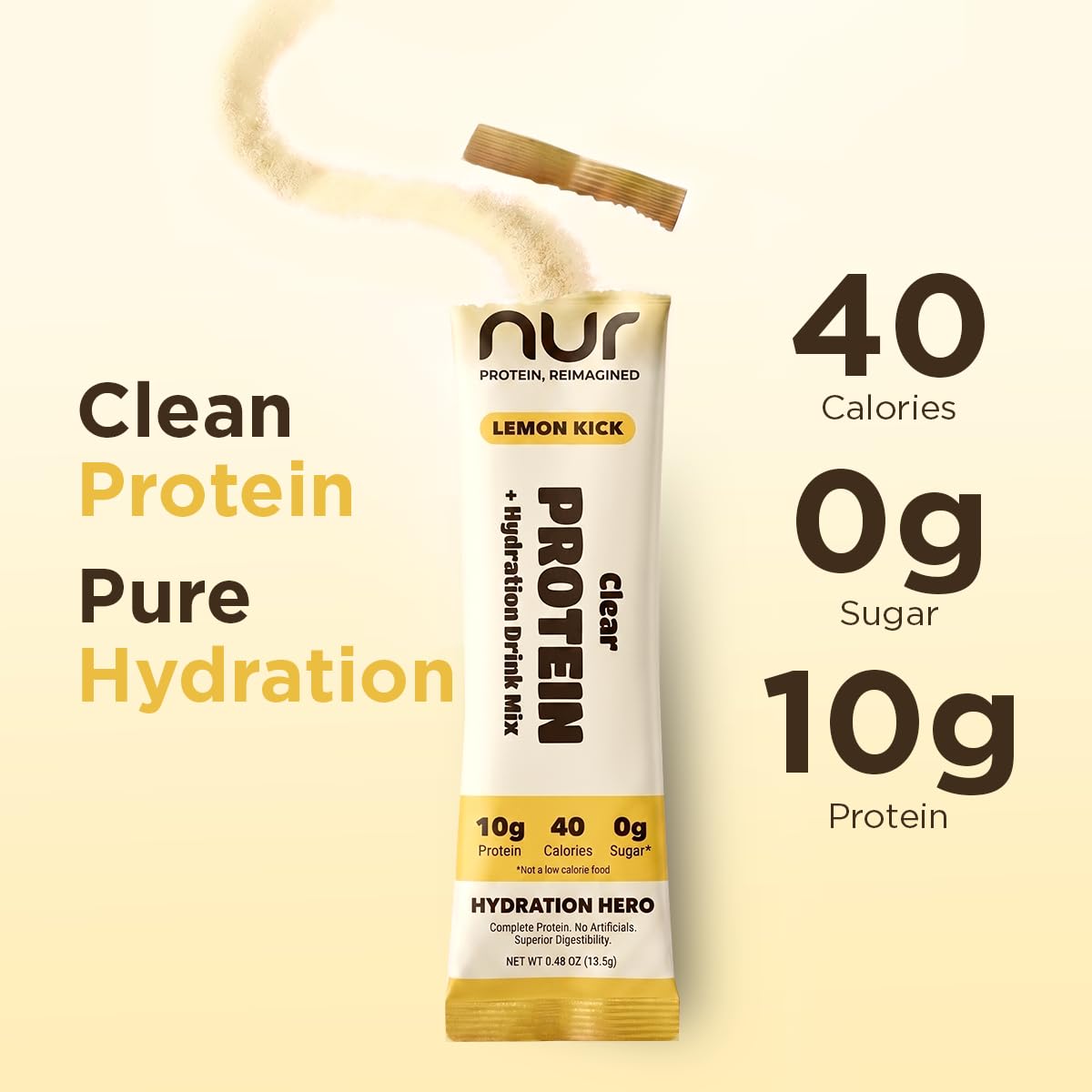 NUR Clear Whey Protein with Electrolytes, Lemon Flavor, 12 Sticks