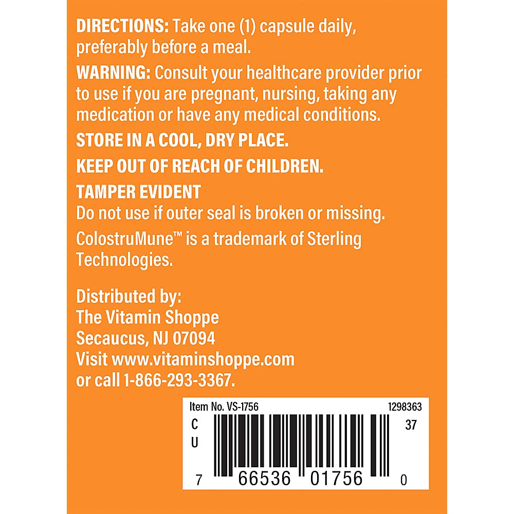 The Vitamin Shoppe Colostrum 40% IGG Supports Immune Health Capsules, 120 Count
