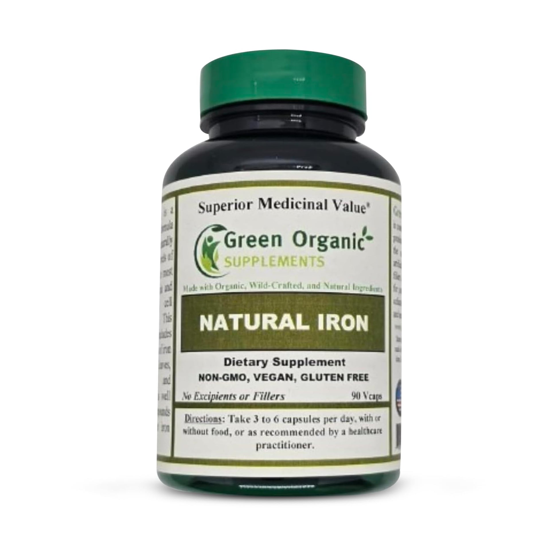 Green Organic Supplements Iron Capsules 90 Count