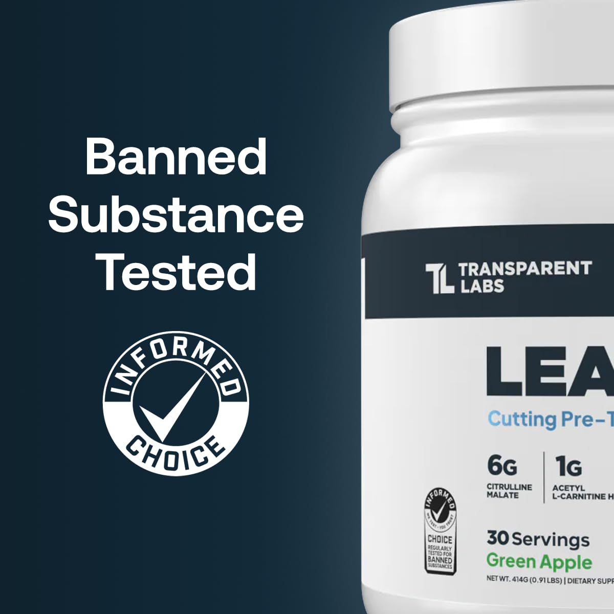 Transparent Labs Lean Pre-Workout Powder - Body Recomposition Pre Workout for Men and Women, 14.7 oz, 30 Servings